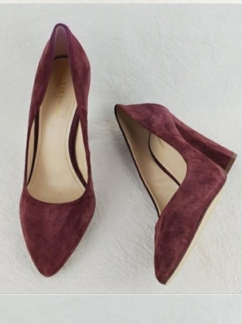 BCBGeneration Burgundy Suede Pointed-Toe Block Heel Pumps
